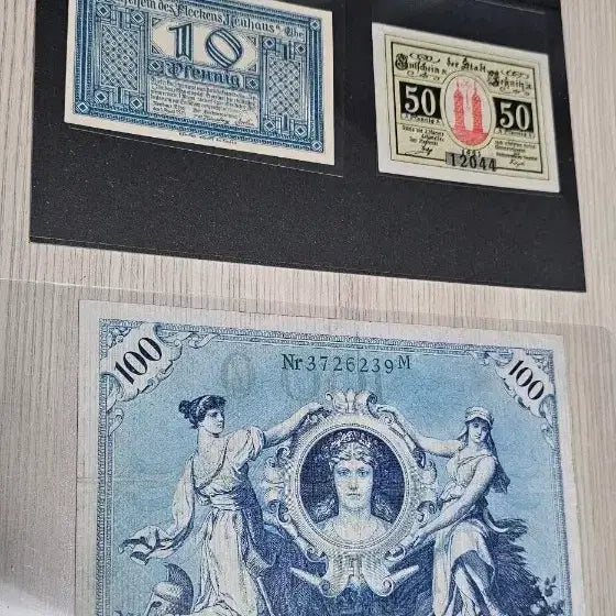 [BUNJANG] German Empire 100 Mark Banknote (1908) and 2 Other Old Notes Bundle Set / 1908년 독일 제국 은행권 100 마르크 구권 외 2종 일괄