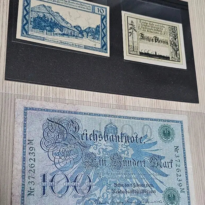 [BUNJANG] German Empire 100 Mark Banknote (1908) and 2 Other Old Notes Bundle Set / 1908년 독일 제국 은행권 100 마르크 구권 외 2종 일괄
