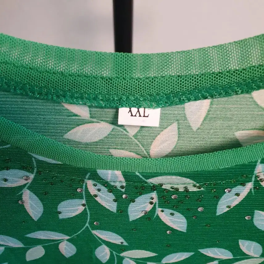[BUNJANG] Green Leaf Pattern 7/10 Sleeve T-shirt / (새상품)그린 여성 7부 티셔츠 2XL