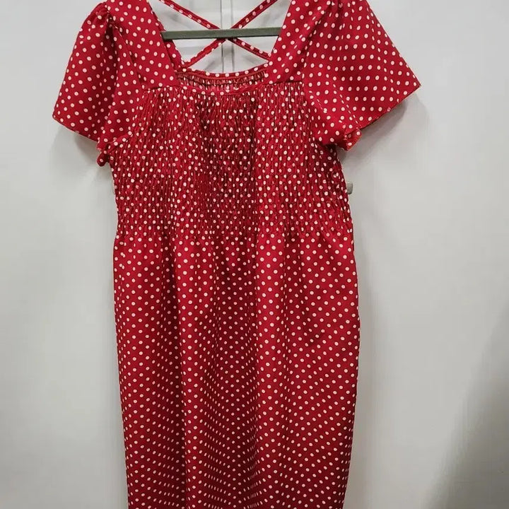 [BUNJANG] Red Dot Smocking Dress Free Size / 가격내림)레드 도트 스모킹 원피스free