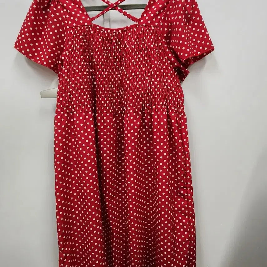 [BUNJANG] Red Dot Smocking Dress Free Size / 가격내림)레드 도트 스모킹 원피스free