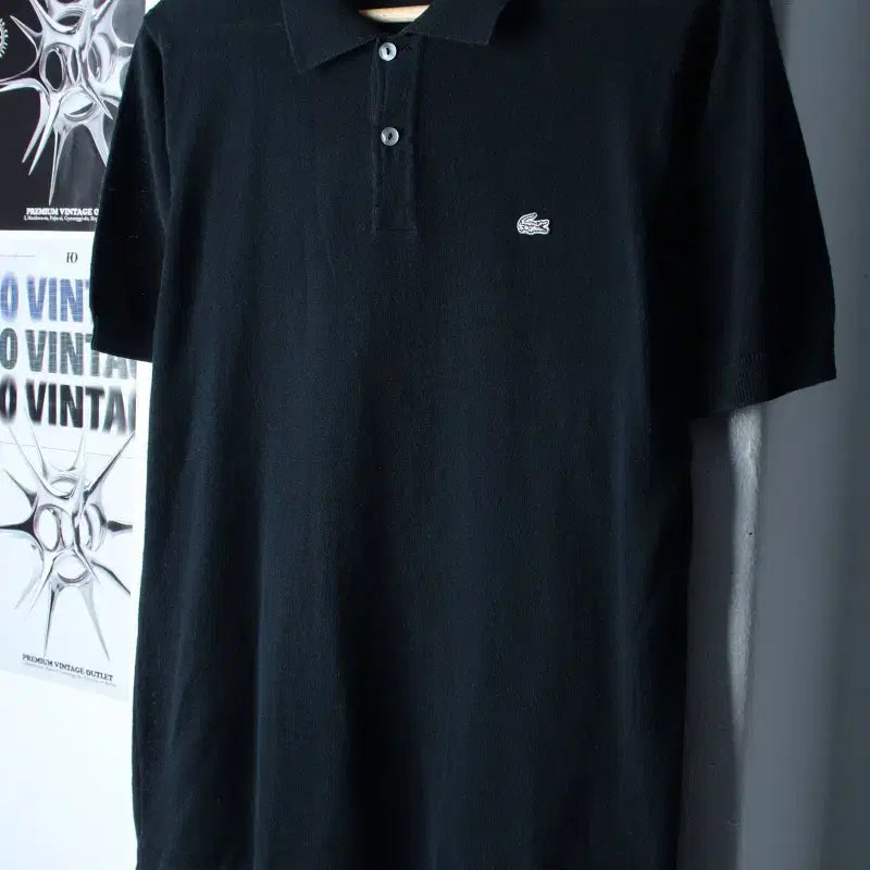 [SOLD OUT] (M) 라코스테 반팔 카라 티셔츠 니트 차콜 무지 놈코어-185BF