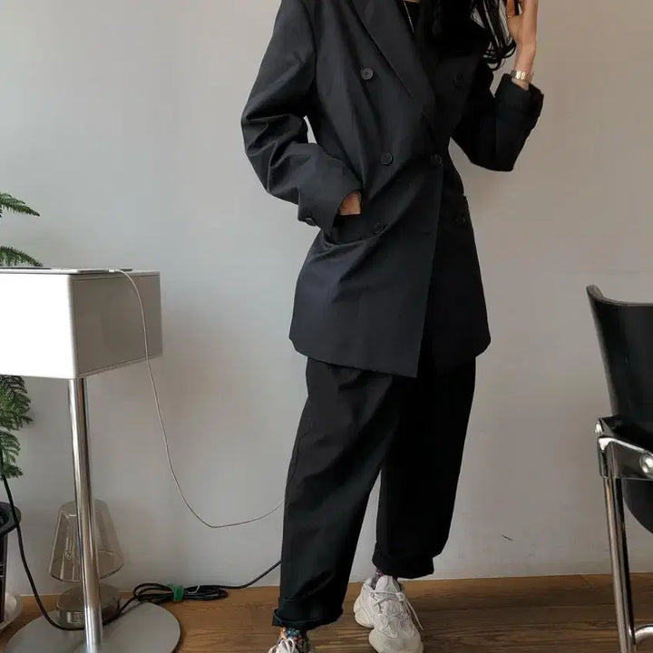 [BUNJANG] Dragon Blues Black Double Breasted Jacket (Size 1) / 드래곤블루스 블랙 더블 브레스트 자켓 1사이즈