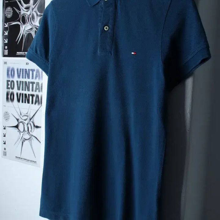 [BUNJANG] Tommy Hilfiger Short Sleeve Polo Shirt / (XS-S) 타미힐피거 반팔 카라 티셔츠 부분이염 블루-185D6