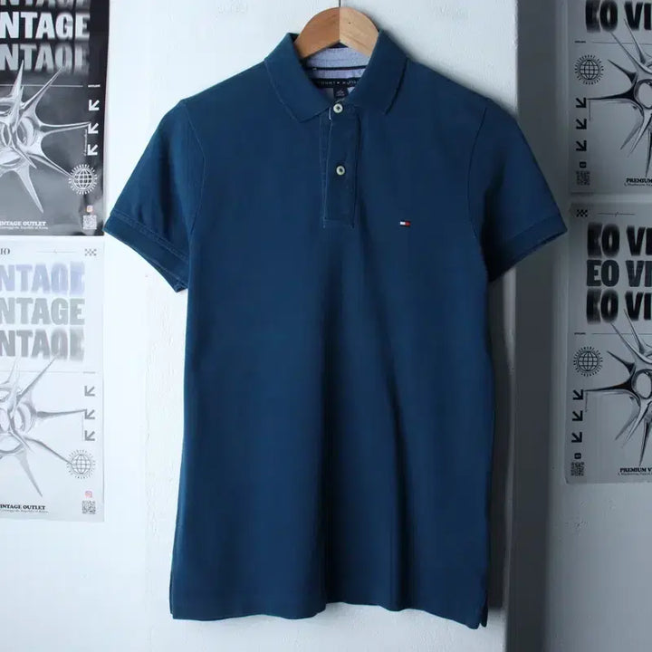 [BUNJANG] Tommy Hilfiger Short Sleeve Polo Shirt / (XS-S) 타미힐피거 반팔 카라 티셔츠 부분이염 블루-185D6