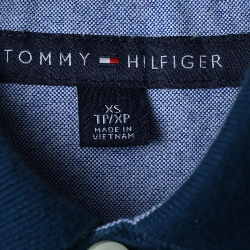 [BUNJANG] Tommy Hilfiger Short Sleeve Polo Shirt / (XS-S) 타미힐피거 반팔 카라 티셔츠 부분이염 블루-185D6