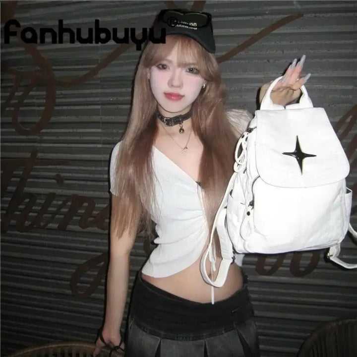 [BUNJANG] Artificial Leather Backpack / 지뢰계 스타 장식 인조가죽 백팩 가방