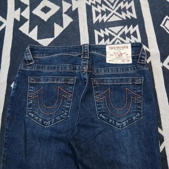 [BUNJANG] True Religion Y2K Orange Stitch Bootcut Jeans / 트루릴리전 진청워싱 오렌지 스티치 Y2K 스트레치 부츠컷 청바지 데님팬츠