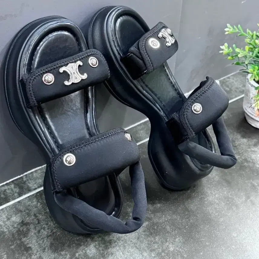 [BUNJANG] Platform Neoprene Sandal Mules / 통굽 쿠션 네오플랜 샌들 뮬 슬리퍼