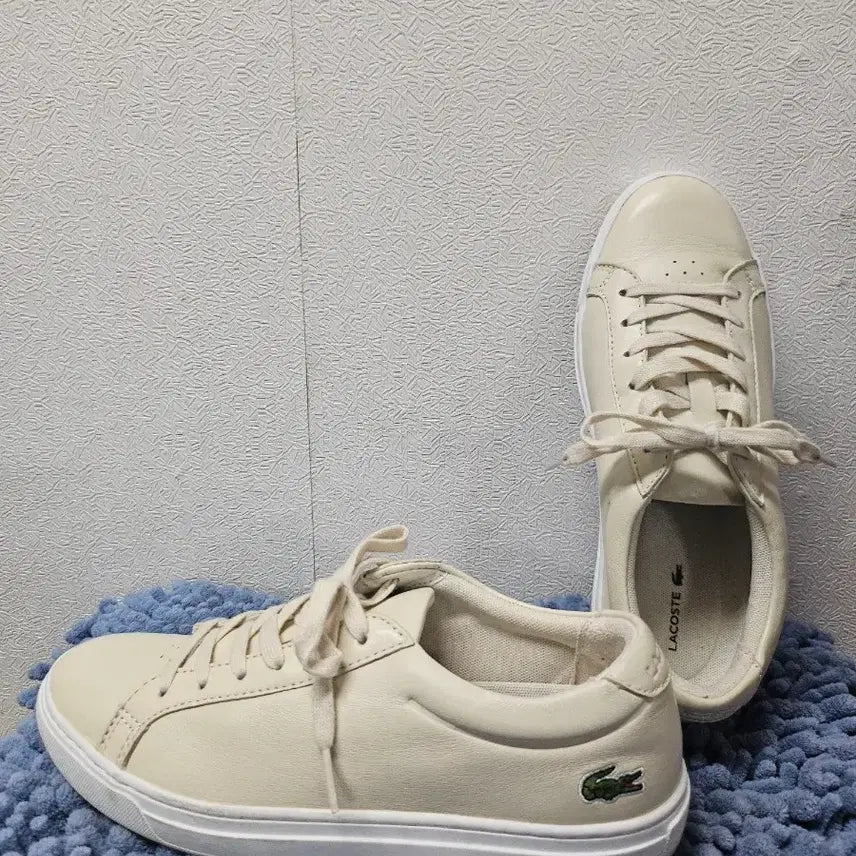 [BUNJANG] Lacoste Ivory Leather Sneakers / 라코스테 아이보리색 레더 스니커즈 38