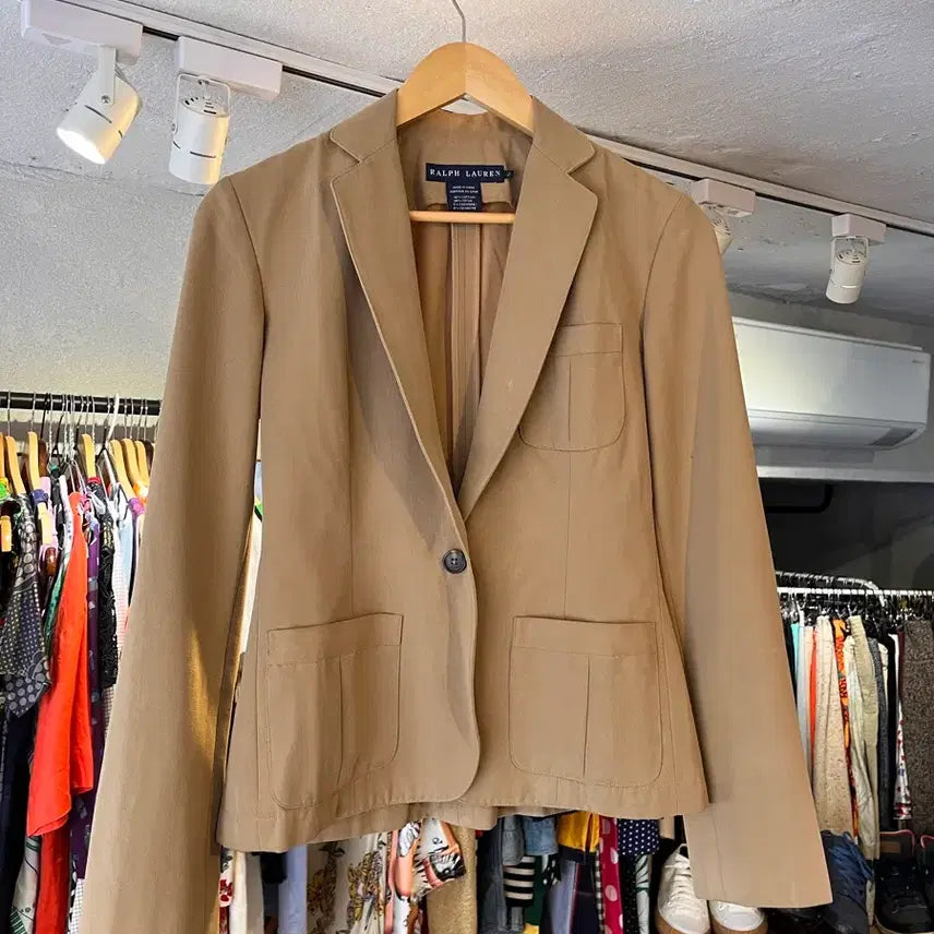 [BUNJANG] Ralph Lauren Cashmere Blend Beige Single-Button Blazer / 랄프로렌 캐시미어 블렌드 베이지 블레이저