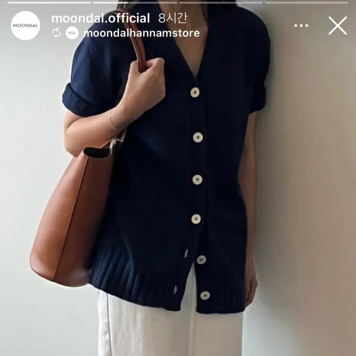 [BUNJANG] Moondal Navy Button Detail Knit Top / 문달 반팔 니트 네이비