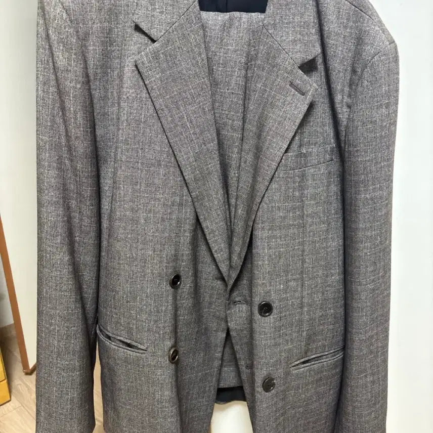 [BUNJANG] Gray Check Pattern Double-Breasted Suit Jacket / 체크 패턴 그레이 남성 더블 정장 자켓