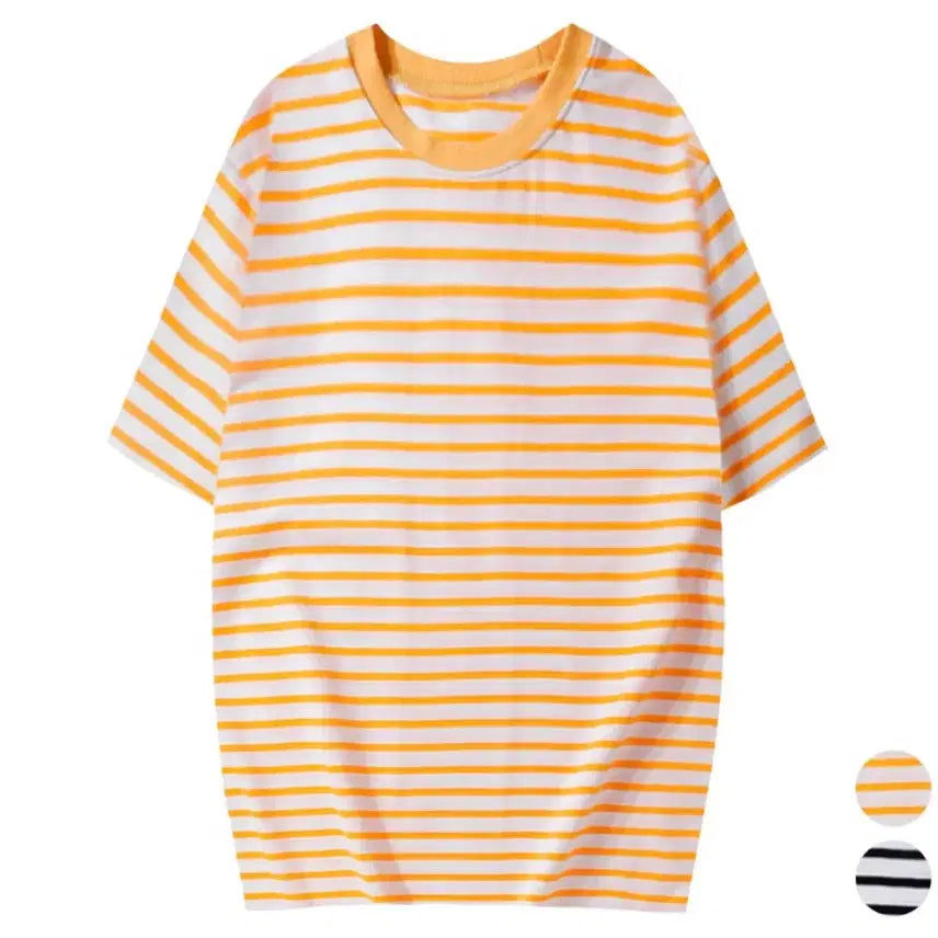 [BUNJANG] Striped Short-Sleeve T-Shirt (Yellow/White) / 스트라이프 반팔 티셔츠 (옐로우/화이트) (노랑/하양) 줄무늬