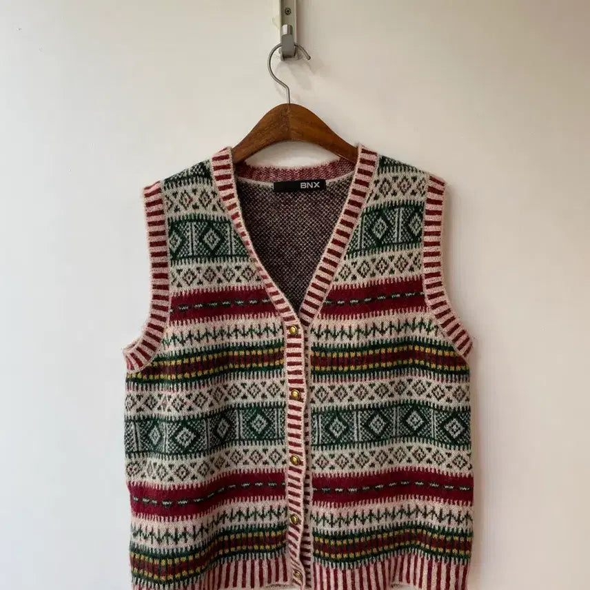 [BUNJANG] BNX Pattern Knit Vest Cardigan / BNX 패턴 니트 조끼 가디건 F