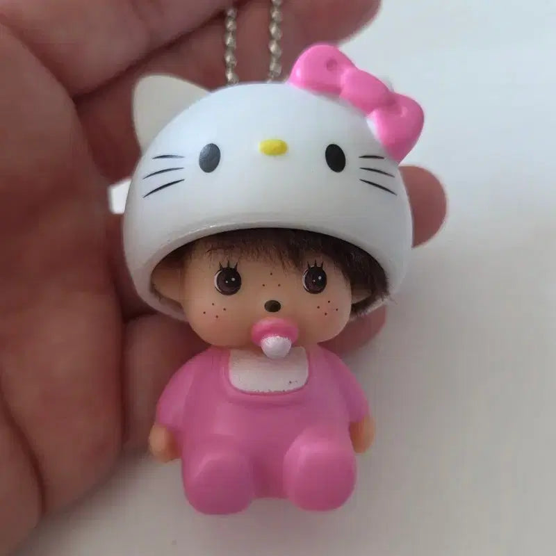 [BUNJANG] Monchhichi Kitty Hat Keyring / 키티 모자 몬치치 인형 키링 핑크