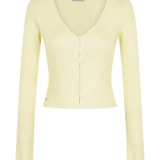 [BUNJANG] Pale Jade Button Hook V-Ribbed Cardigan Lemon Yellow / 페일제이드 Button Hook V-Ribbed Cardi 레몬 옐로우
