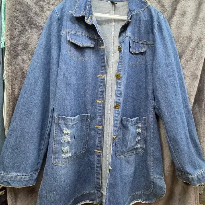 [BUNJANG] Vintage Denim Long Jacket / 데미지 데님 롱 자켓 청자켓