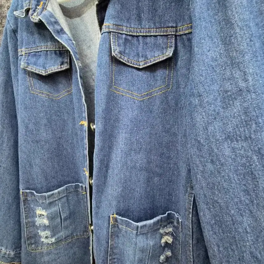 [BUNJANG] Vintage Denim Long Jacket / 데미지 데님 롱 자켓 청자켓