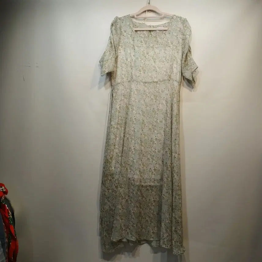 [BUNJANG] Floral Pattern Sky Blue Chiffon Long Dress / 플라워 패턴 롱 원피스 하늘색 쉬폰80~85사이즈여름  64277