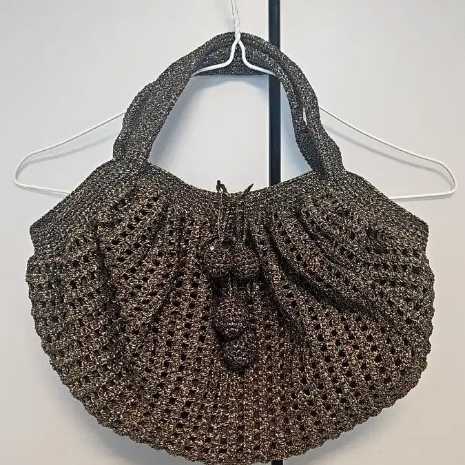 [BUNJANG] Brown Pearl Knit Tote Bag / 브라운 펄니트 토트백