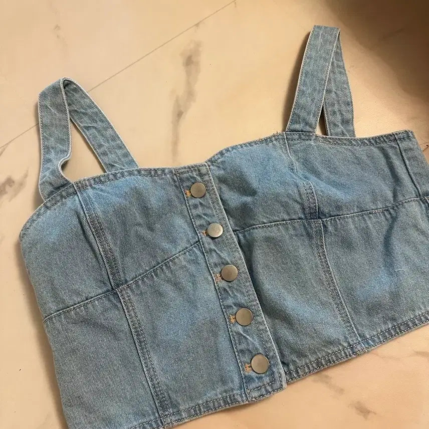 [BUNJANG] Denim Suspender Bustier Top / 데님 멜빵 뷔스티에