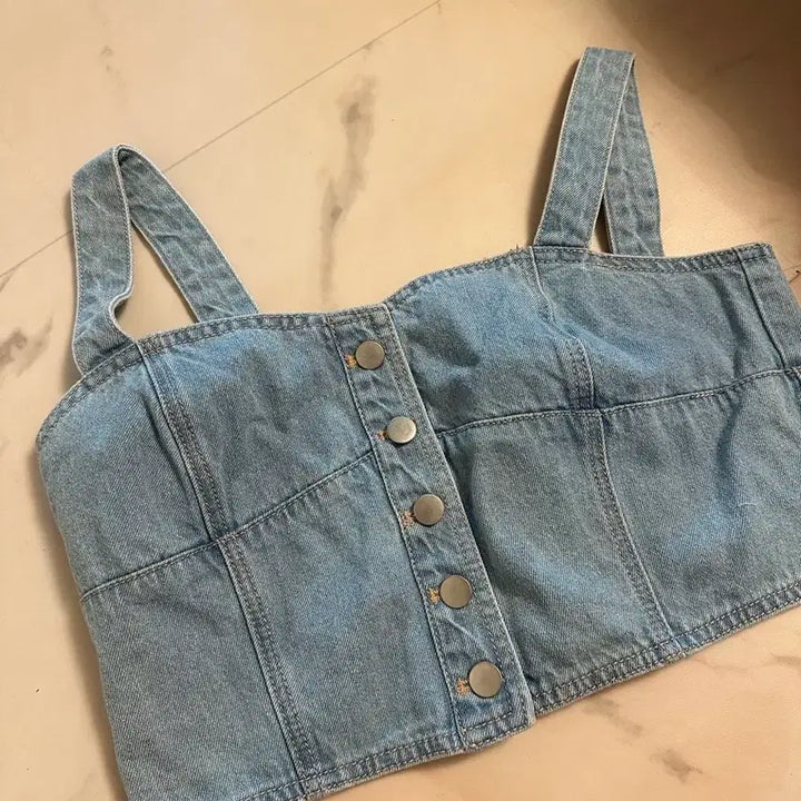 [BUNJANG] Denim Suspender Bustier Top / 데님 멜빵 뷔스티에