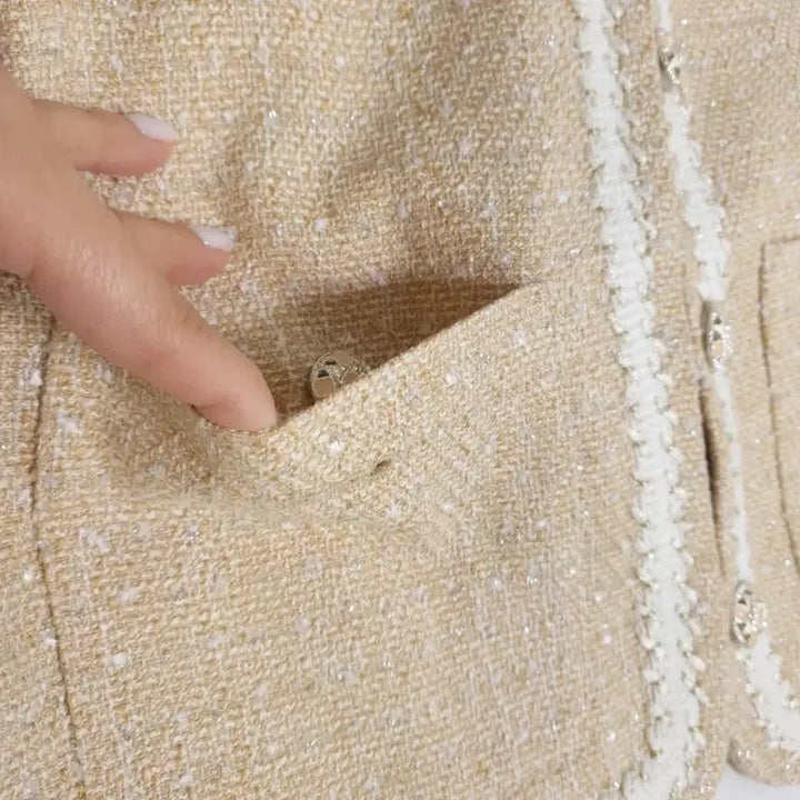 [BUNJANG] Missa Studio Tweed Short Sleeve Jacket Beige 55 / 미샤 스튜디오 트위드 반팔 자켓 베이지 55