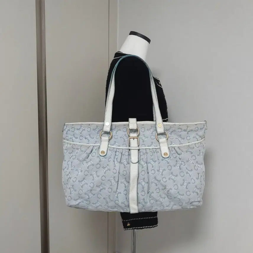 [BUNJANG] Celine Triomphe Sky Blue Canvas Shoulder Bag / [정품] 셀린느 트리오페 스카이블루 캔버스 숄더백