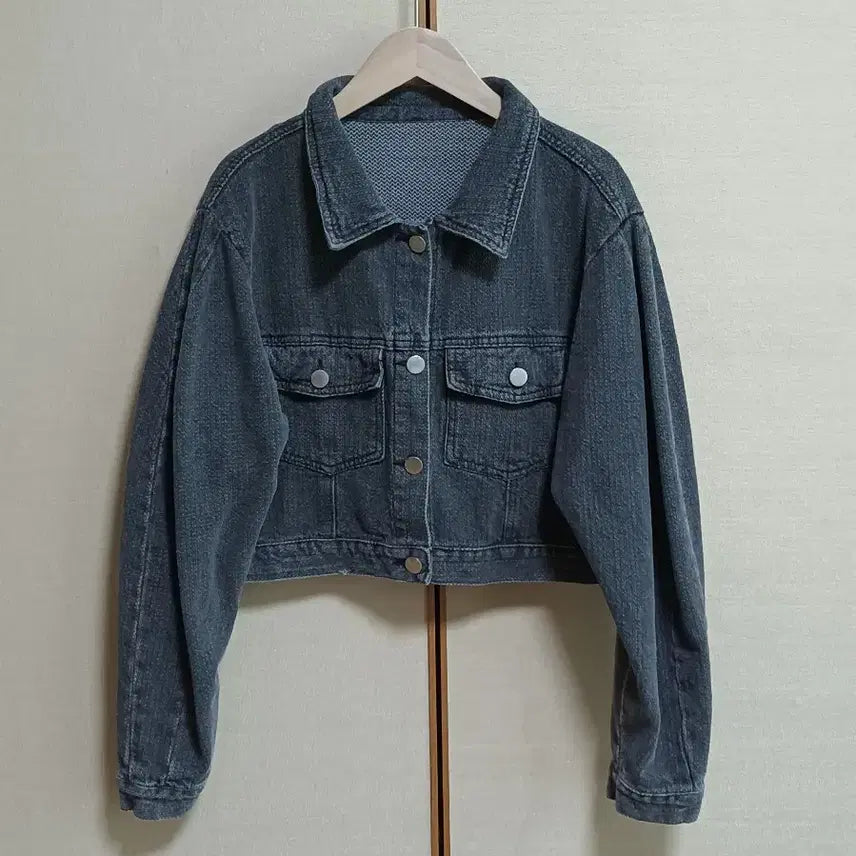 [BUNJANG] Black Denim Cropped Jacket / 크롭 데님 워싱 블랙진 자켓