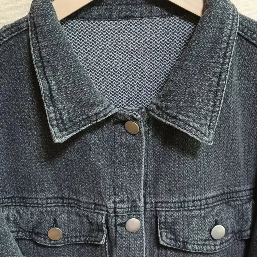 [BUNJANG] Black Denim Cropped Jacket / 크롭 데님 워싱 블랙진 자켓