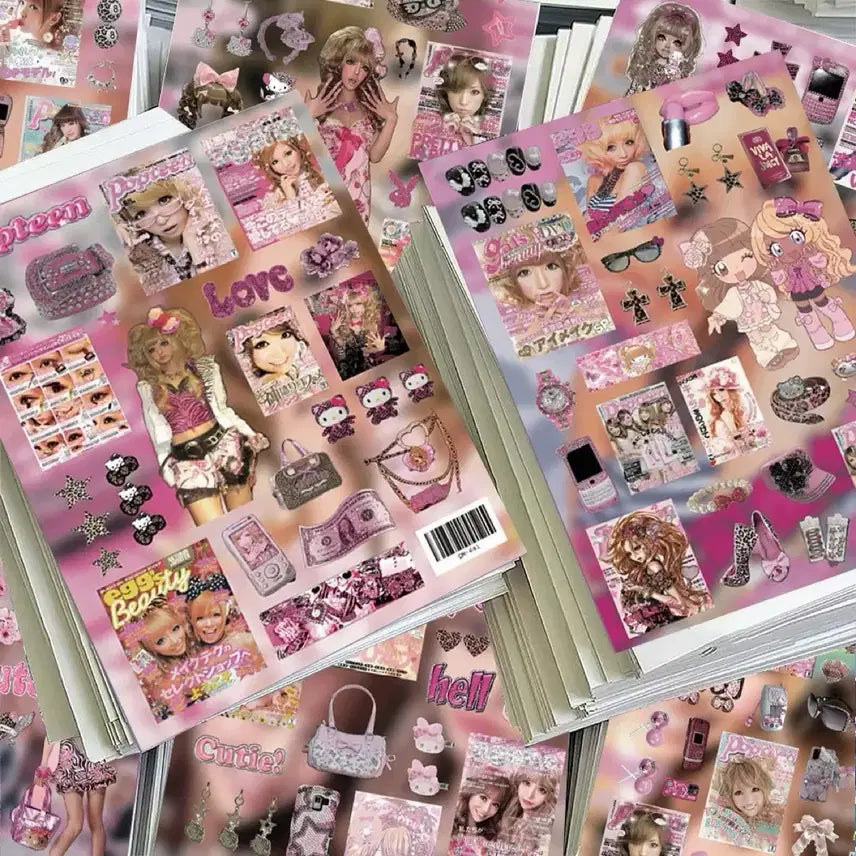 [SOLD OUT] 8장 갸루 소녀 씰스티커 세트 산리오 다꾸 다이어리 꾸미기 헬로키티
