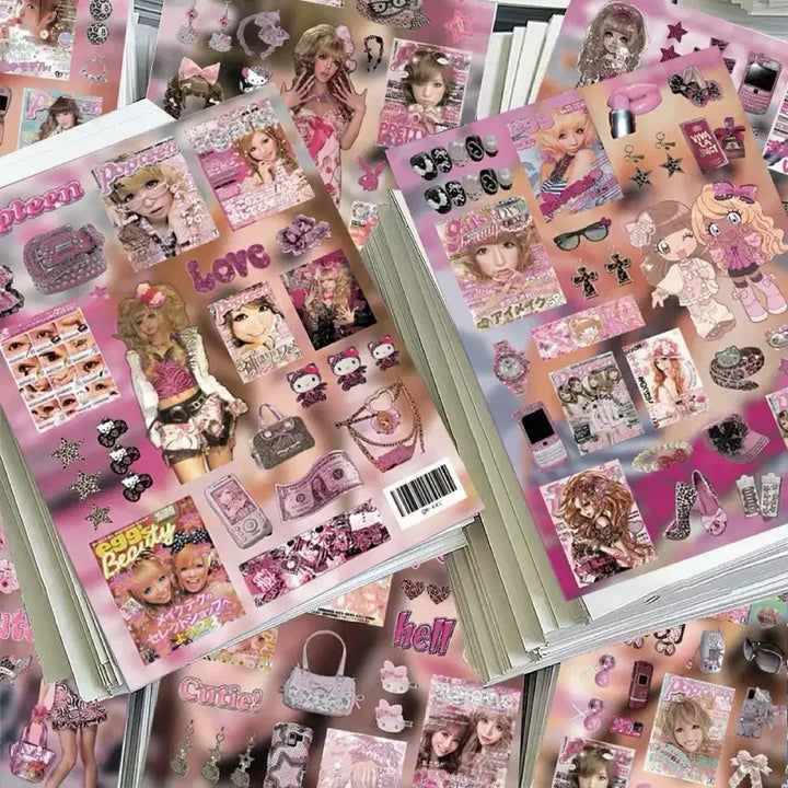 [SOLD OUT] 8장 갸루 소녀 씰스티커 세트 산리오 다꾸 다이어리 꾸미기 헬로키티