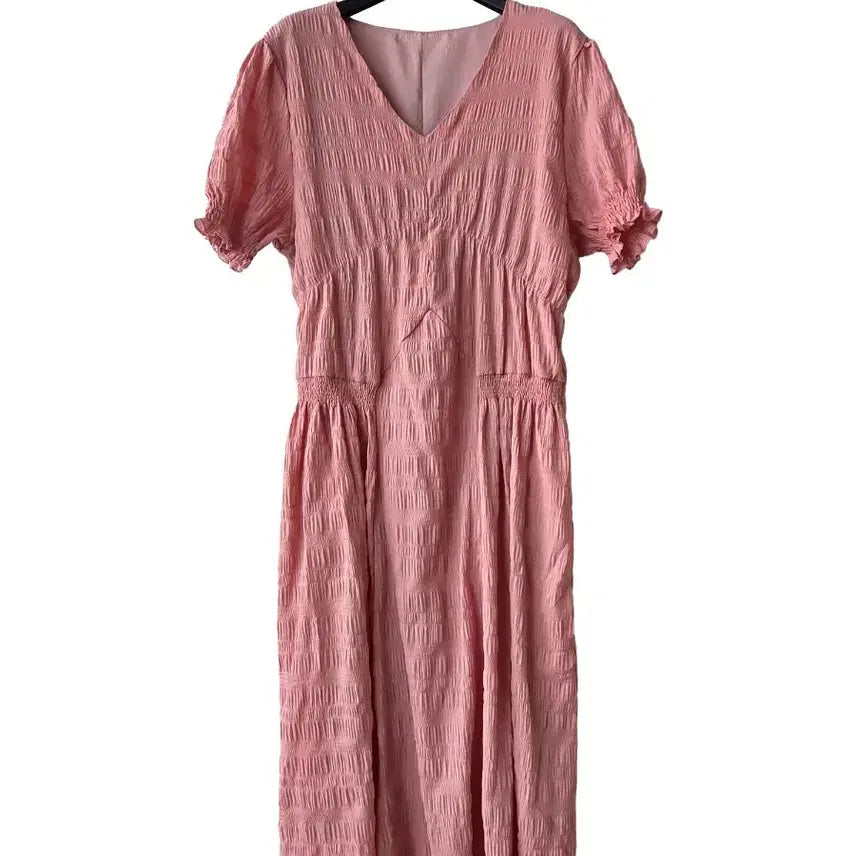 [BUNJANG] Pink Banding Embossed Dress / F/ 핑크 밴딩 엠보원피스