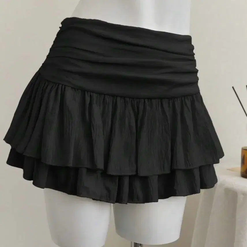 [BUNJANG] Pleated Chiffon Mini Skirt - Black SHEIN / 플리츠 쉬폰 미니스커트 캉캉 블랙 쉬인 치마 시즈니룩