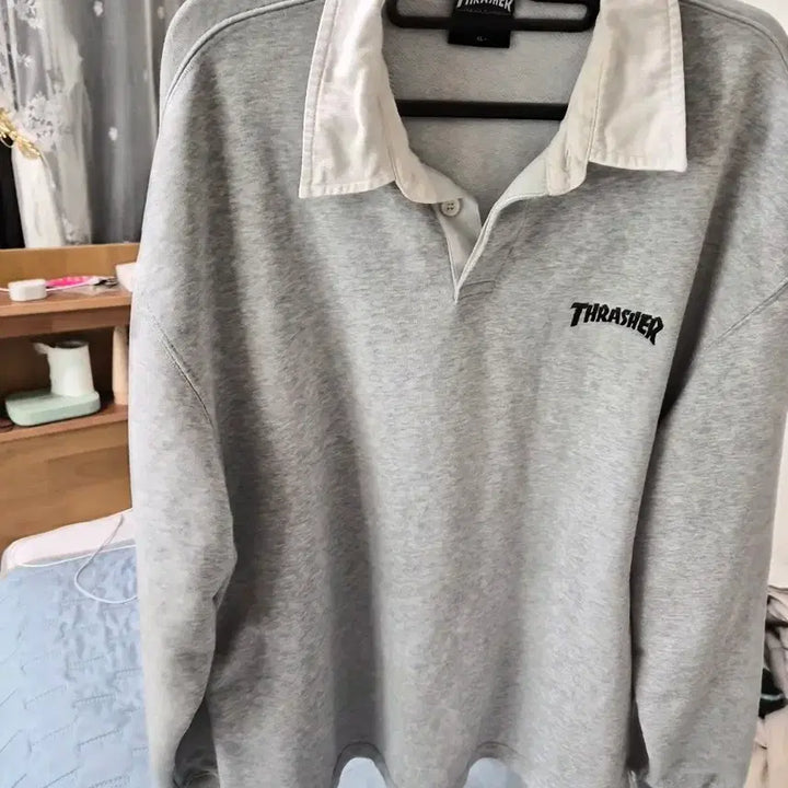 [BUNJANG] Thresh Rugby Collar Sweatshirt Grey XL / 트레셔 럭비 카라 스웻셔츠 그레이 xl