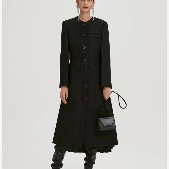 [BUNJANG] Recto Black Collarless Long Coat / 렉토 노카라 블랙 코트