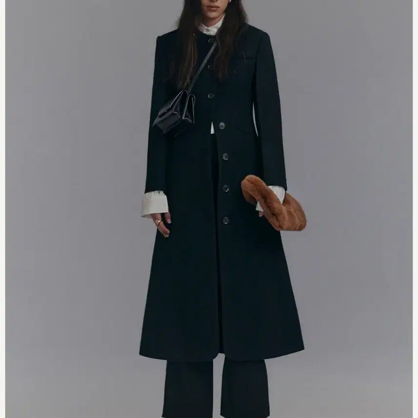 [BUNJANG] Recto Black Collarless Long Coat / 렉토 노카라 블랙 코트