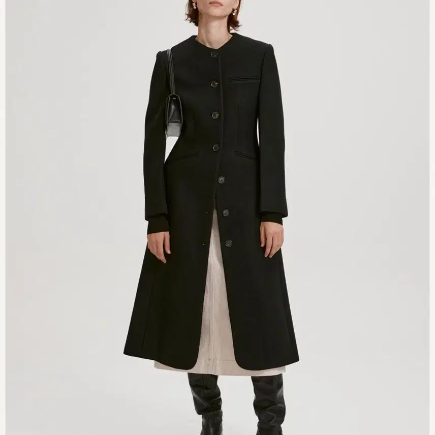 [BUNJANG] Recto Black Collarless Long Coat / 렉토 노카라 블랙 코트