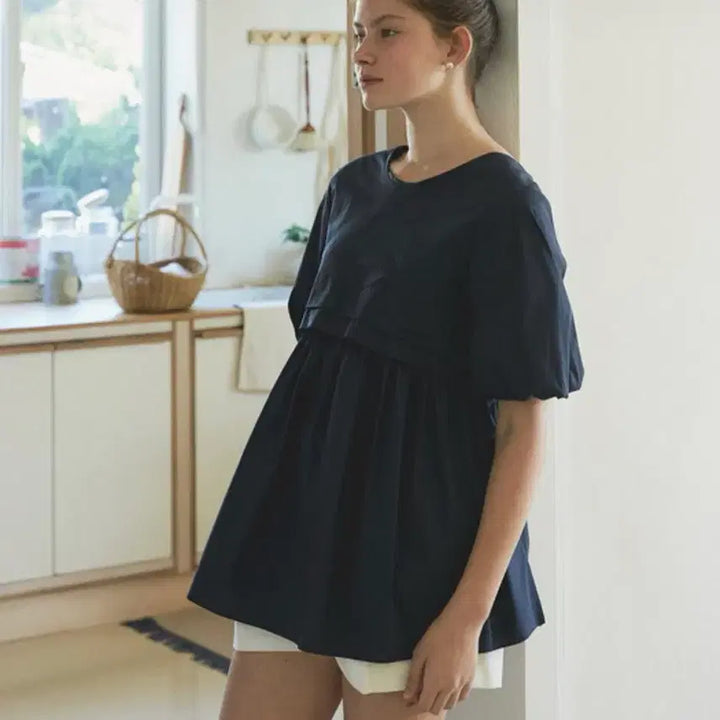 [BUNJANG] Round Neck Puff Sleeve Blouse / 화이트 블라우스