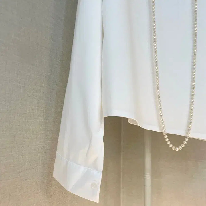 [BUNJANG] White Cotton Long-Sleeve Round Neck Blouse / 화이트셔츠 면긴팔 봄여름 라운드넥하객룩 블라우스