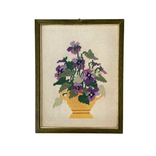 [BUNJANG] Vintage German Violet Cross Stitch Frame / 독일 빈티지 제비꽃 십자수 액자