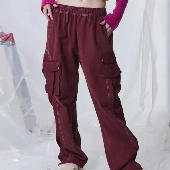 [BUNJANG] RSSC Burgundy Cargo Denim Pants / 알에스에스씨 버건디 카고 데님 팬츠