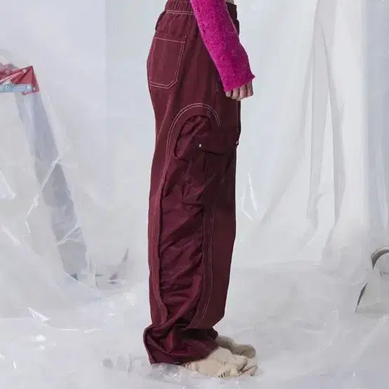 [BUNJANG] RSSC Burgundy Cargo Denim Pants / 알에스에스씨 버건디 카고 데님 팬츠
