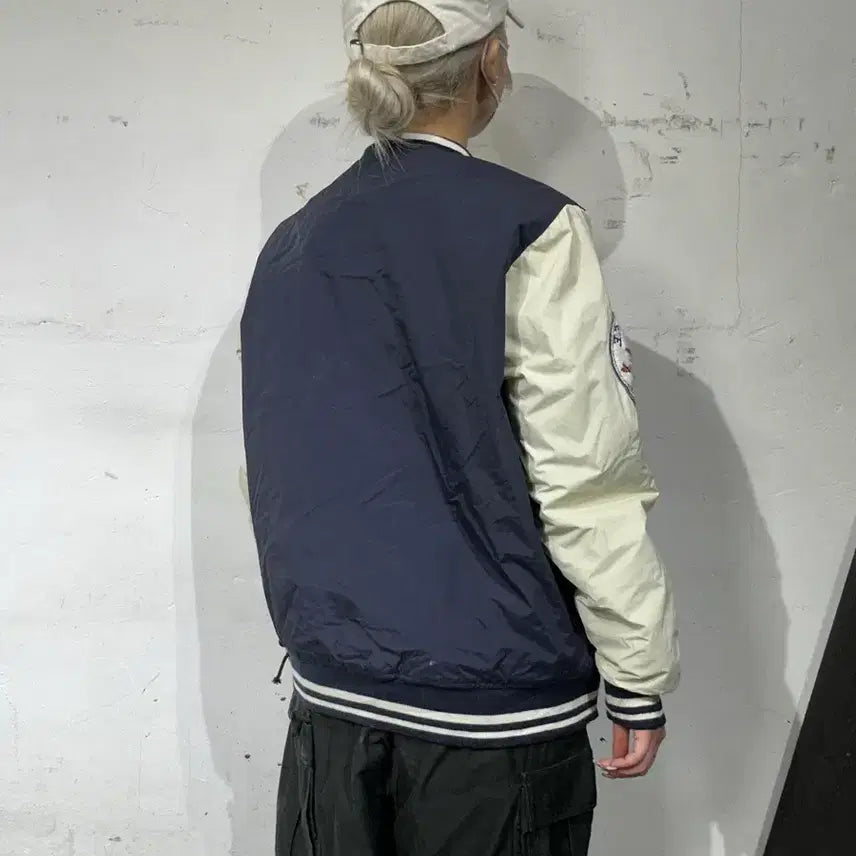 [BUNJANG] Converse Navy Old School Quilted Varsity Jacket / 컨버스 네이비 올드스쿨 누빔 바시티 자켓 스타디움 점퍼 M