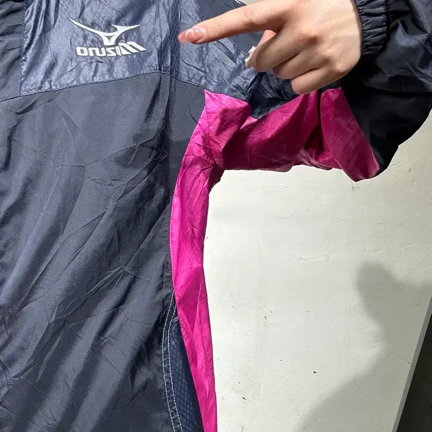 [BUNJANG] Mizuno Navy Old School Pink Track Jacket S / 미즈노 네이비 올드스쿨 핑크 오버핏 트랙 자켓 S