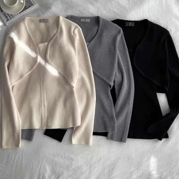 [BUNJANG] Riri&amp;Co Ribbed Knit Bolero Set / 리리앤코 골지 니트볼레로세트 블랙