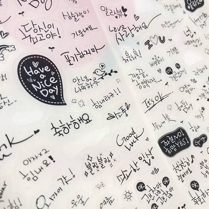 [BUNJANG] Vintage Handwritten Transparent Deco Stickers Bundle / 고전 문구 손글씨 투명 다꾸 스티커 일괄