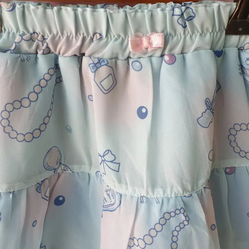 [BUNJANG] Sky Blue Pattern Frill Mini Skirt / 130하늘색 패턴 프릴 미니 스커트
