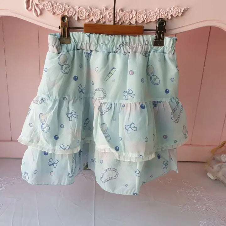 [BUNJANG] Sky Blue Pattern Frill Mini Skirt / 130하늘색 패턴 프릴 미니 스커트